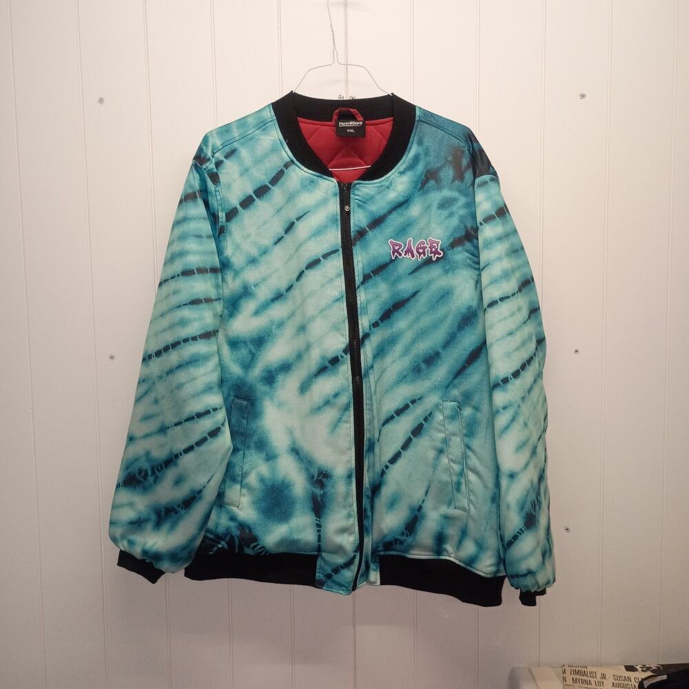Fresh Hoods Mens XXL Rage Rabbit Bomber Jacket Blue Tie Dye Quilted Lined Street